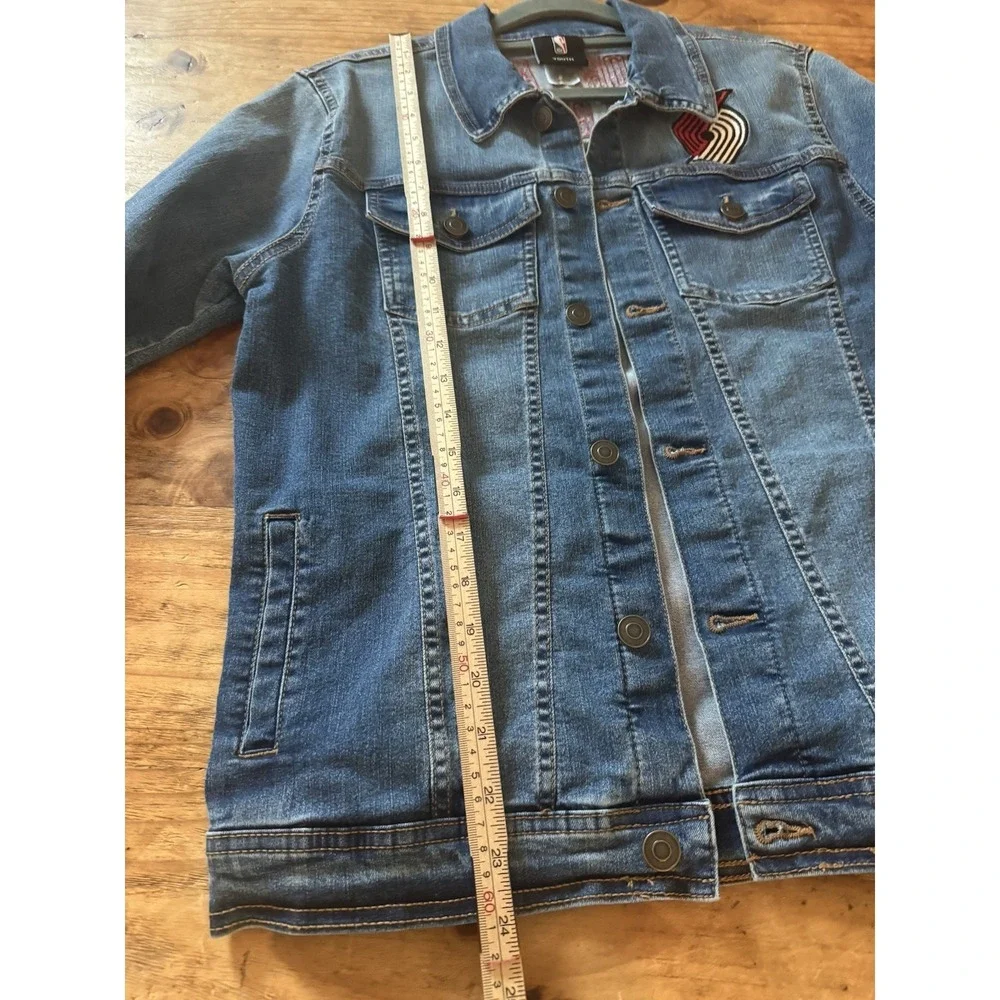 NBA Portland Trail Blazers Youth Denim Jacket Sz L 14 B Embroidered Trucker NWT